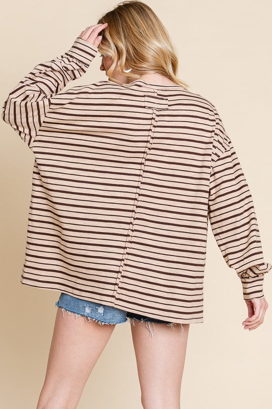 sewn + seen striped oversized bubble sleeve top