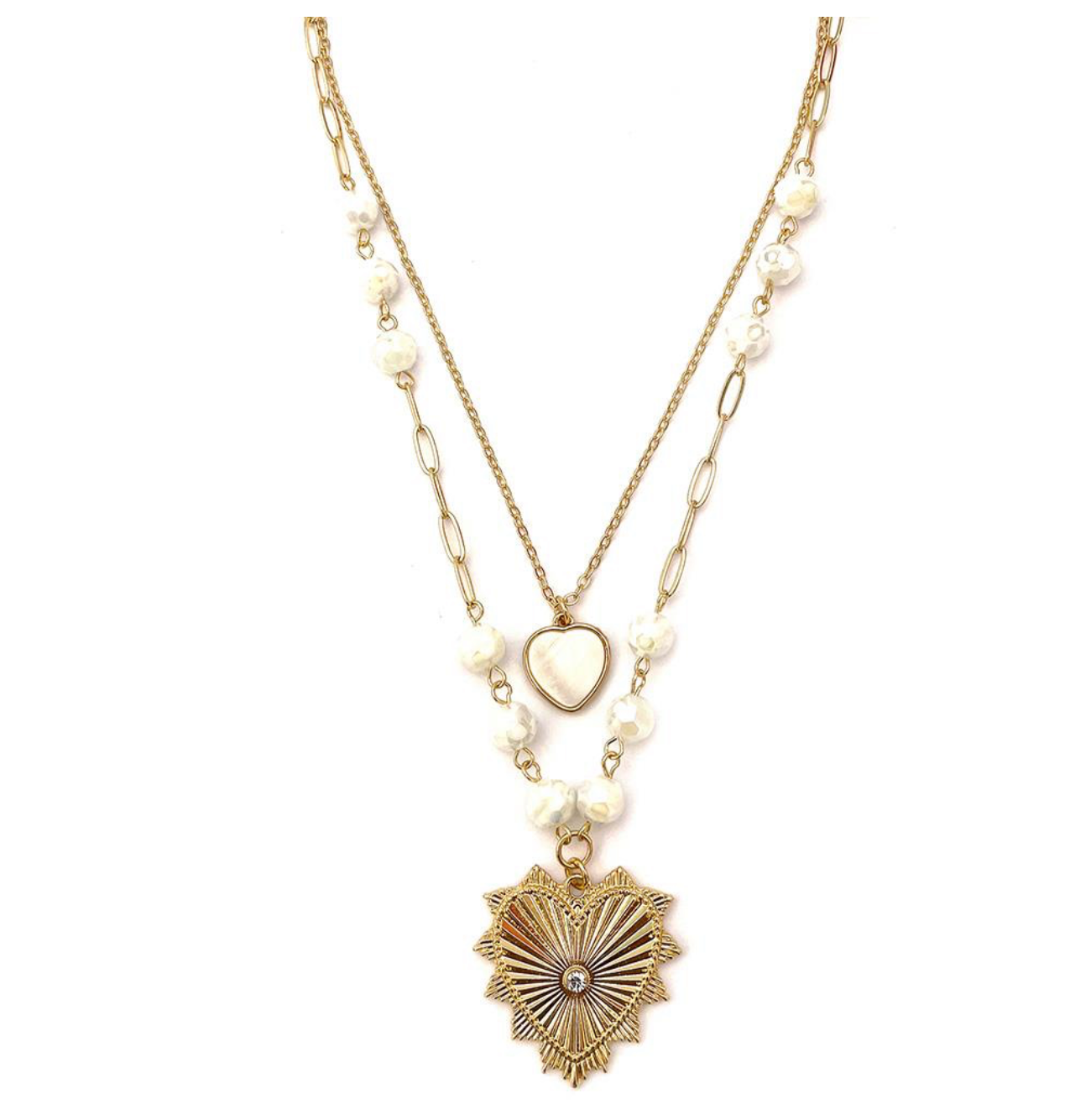 pearl + hearts charm necklace