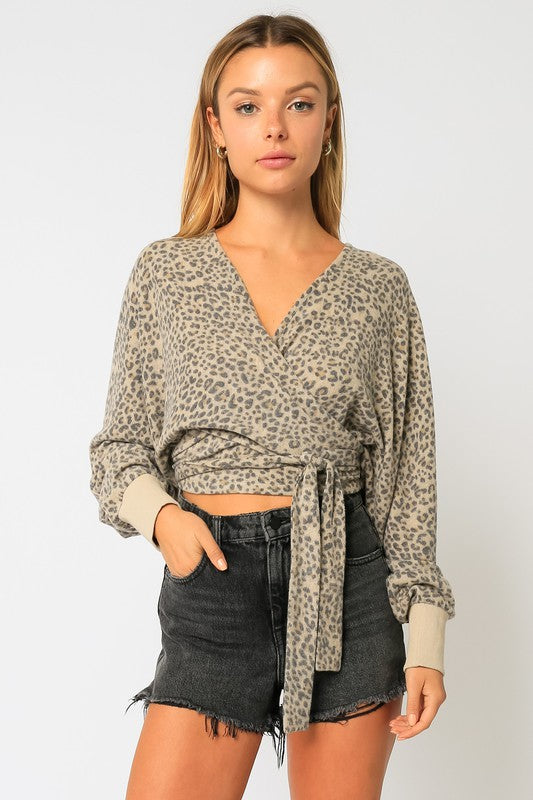 olivaceous leopard wrap sweater