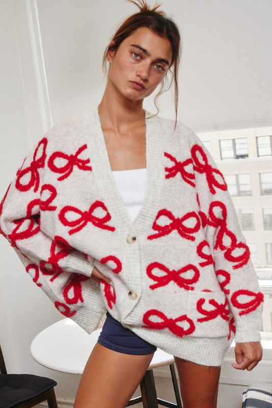 bibi bow chunky cardigan
